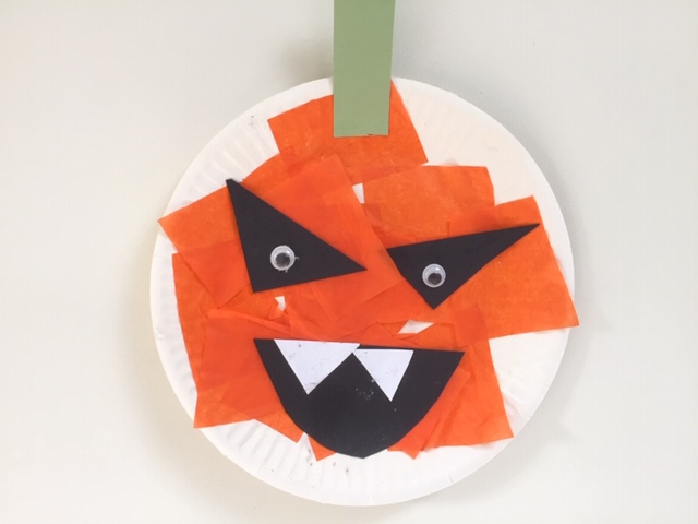paper plate pumpkin, preschool pumpkin craft, toddler halloween craft, paper plate crafts